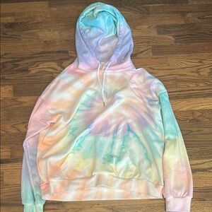 Oversized Pink and Blue Tie-Dye Hoodie